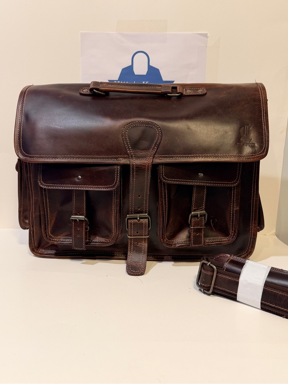 NWOT Cuero Classic Brown Leather Messenger /Laptop Briefcase - Men-Women